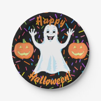 Happy Ghost Halloween Paper Plates by Shenanigins at Zazzle