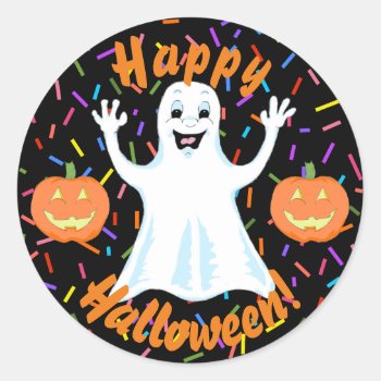 Happy Ghost Halloween Stickers by Shenanigins at Zazzle