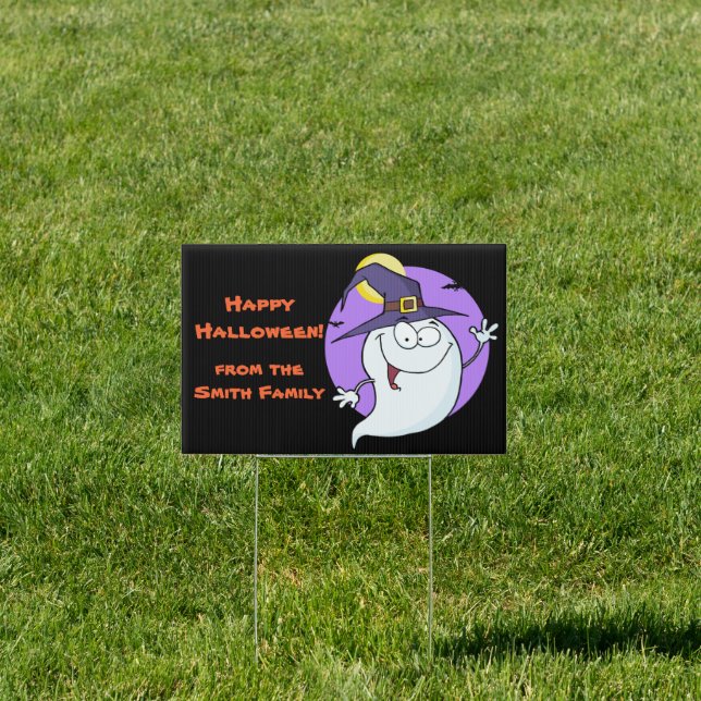 Happy Ghost Halloween Yard Sign (Insitu)