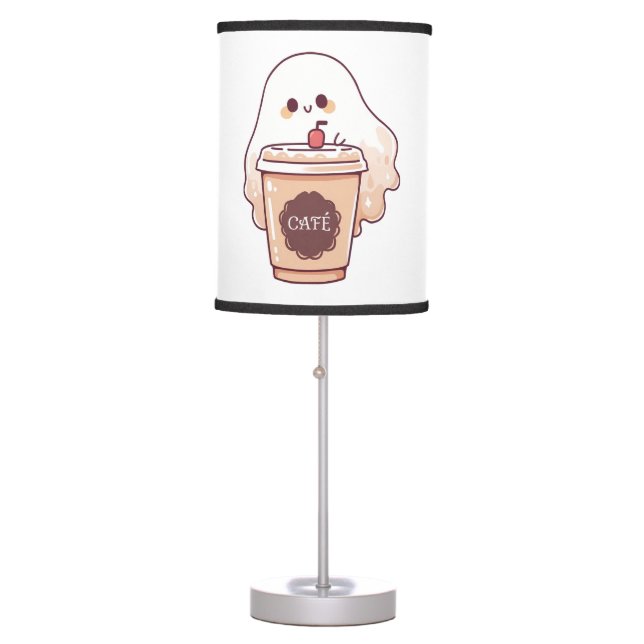 Happy Ghost Loves Coffee Sticker Table Lamp (Front)