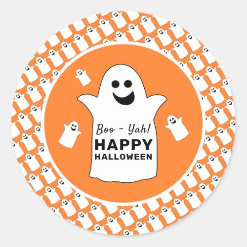 Happy Ghost Orange Halloween Party Classic Round Sticker