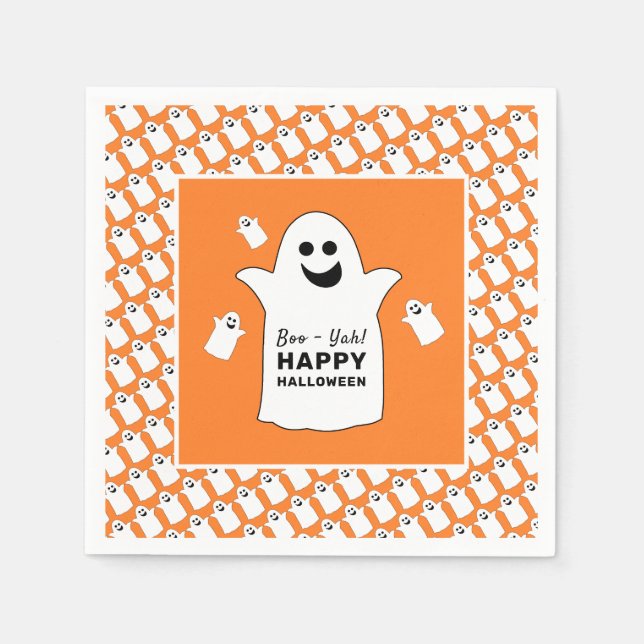 Happy Ghost, Orange Halloween Party Napkins (Front)