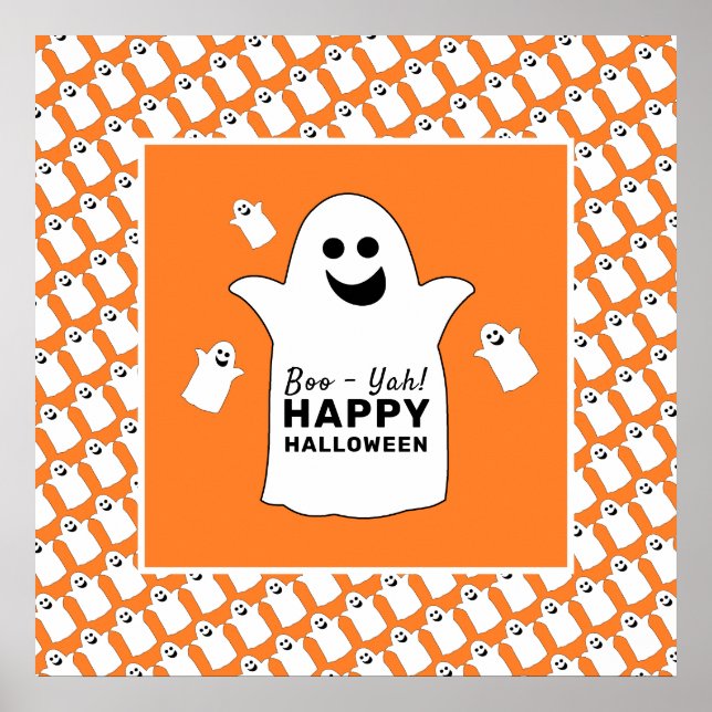 Happy Ghost, Orange Halloween Party Poster (Front)