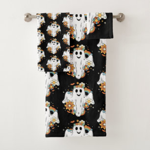 Happy Ghost Pattern Retro Hippie Vibe Bath Towel Set
