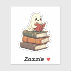 Happy Ghost Reader - Funny Bookworm Sticker