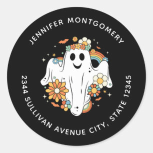 Happy Ghost Retro Hippie Vibe - Address Classic Round Sticker