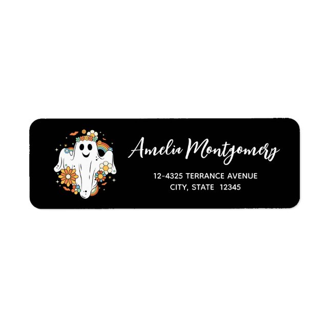 Happy Ghost Retro Hippie Vibe Address Label (Front)