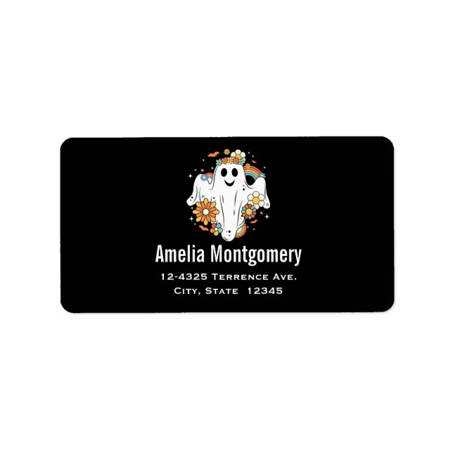 Happy Ghost Retro Hippie Vibe Address Label (Front)