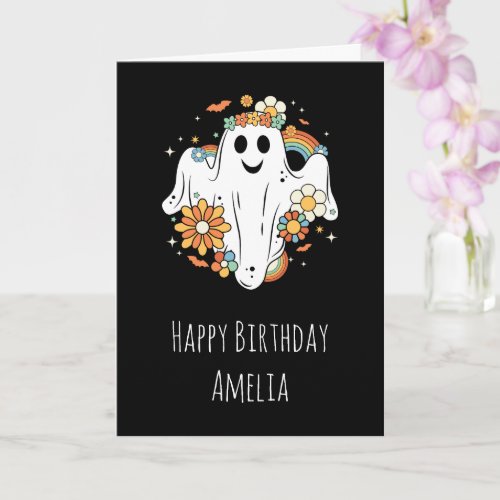 Happy Ghost Retro Hippie Vibe Birthday Card