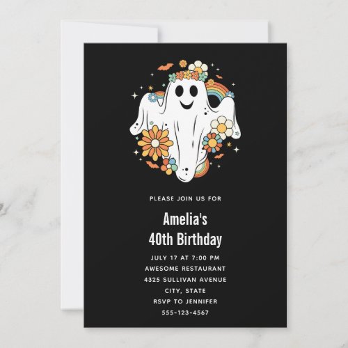 Happy Ghost Retro Hippie Vibe Birthday Invitation