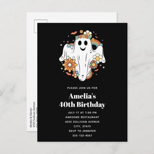 Happy Ghost Retro Hippie Vibe Birthday Invitation Postcard