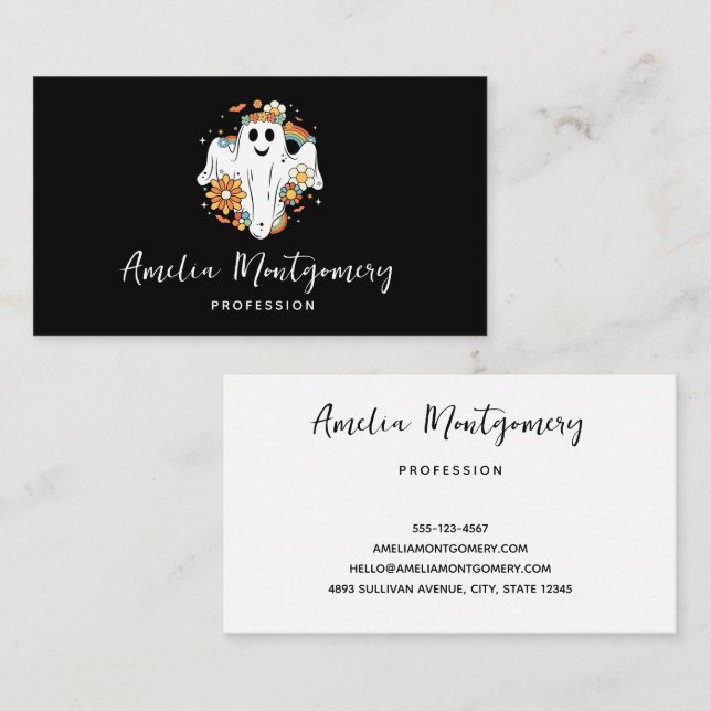 Happy Ghost Retro Hippie Vibe Business Card (Front/Back)