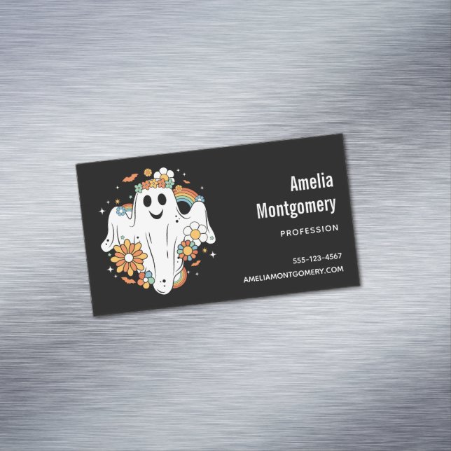 Happy Ghost Retro Hippie Vibe Business Card Magnet (In Situ)