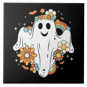 Happy Ghost Retro Hippie Vibe Ceramic Tile