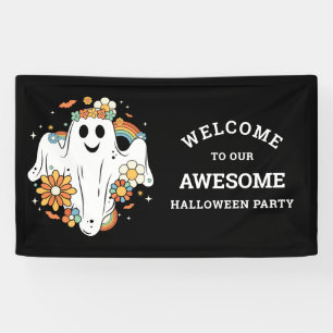 Happy Ghost Retro Hippie Vibe Halloween Banner