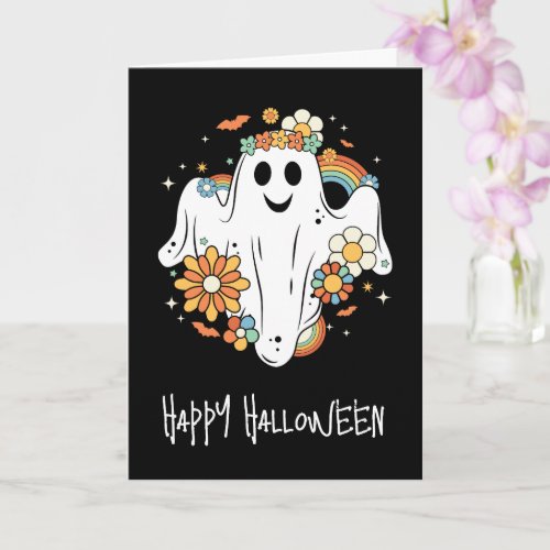 Happy Ghost Retro Hippie Vibe Halloween Card