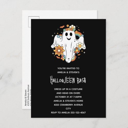 Happy Ghost Retro Hippie Vibe Halloween Invitation Postcard