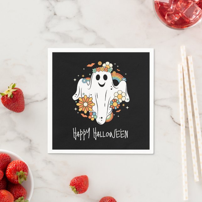 Happy Ghost Retro Hippie Vibe Halloween Napkins (Insitu)