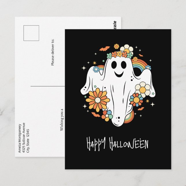 Happy Ghost Retro Hippie Vibe Halloween Postcard (Front/Back)