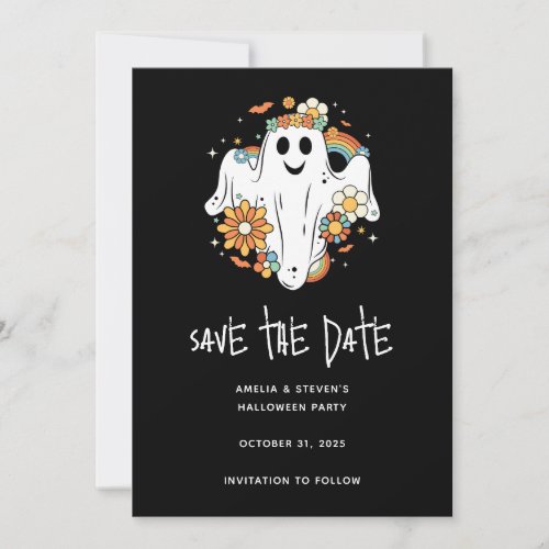 Happy Ghost Retro Hippie Vibe Halloween Save The Date