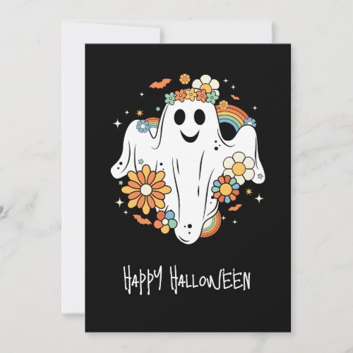 Happy Ghost Retro Hippie Vibe Halloween Thank You Card