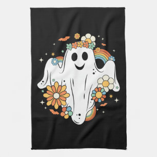 Happy Ghost Retro Hippie Vibe Kitchen Towel