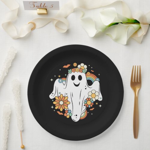 Happy Ghost Retro Hippie Vibe Paper Plates