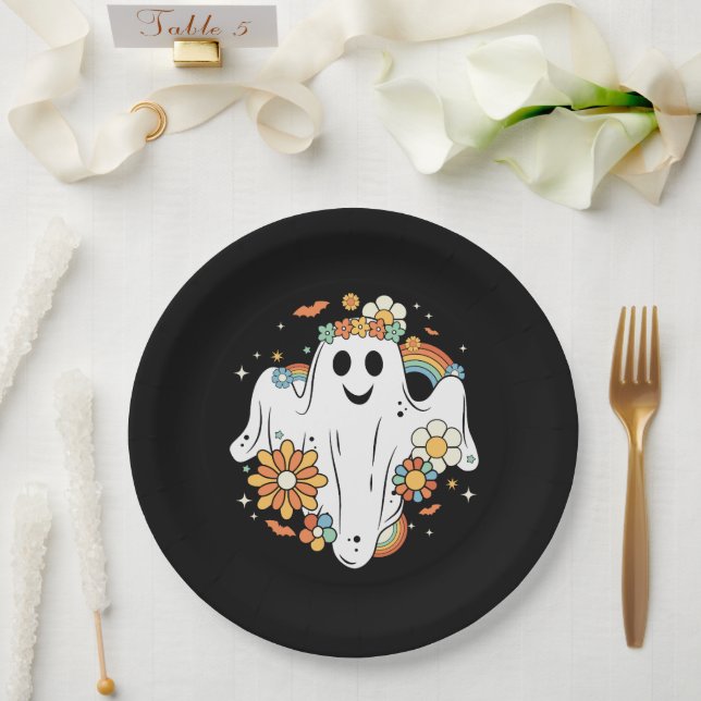 Happy Ghost Retro Hippie Vibe Paper Plates (Wedding)
