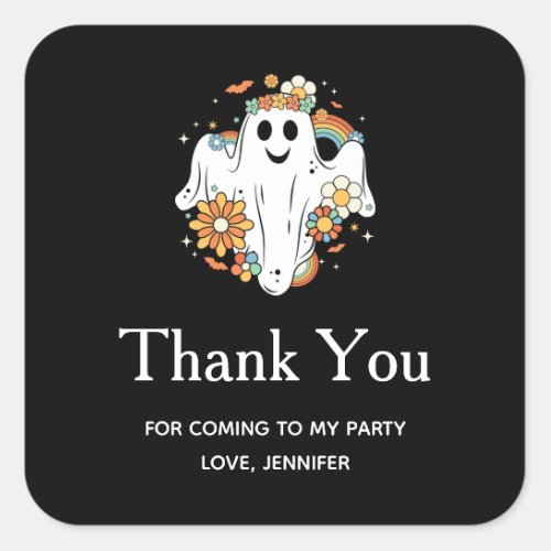 Happy Ghost Retro Hippie Vibe Party Thank You Square Sticker