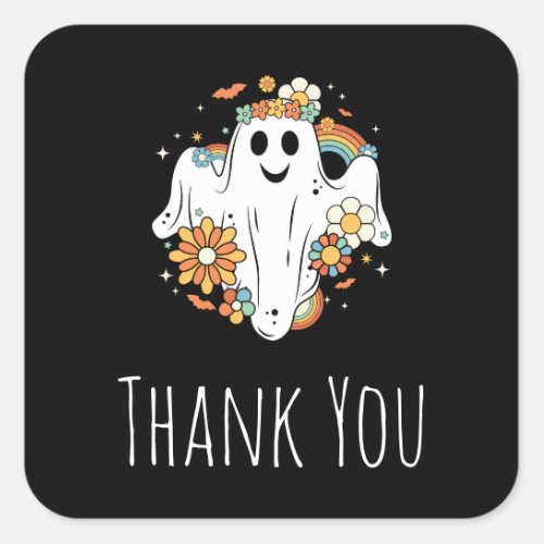 Happy Ghost Retro Hippie Vibe Party Thank You Square Sticker