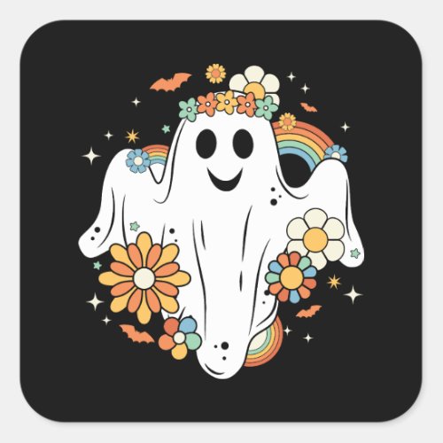 Happy Ghost Retro Hippie Vibe Square Sticker