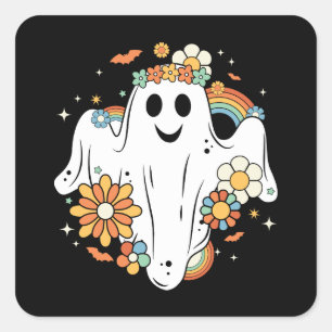 Happy Ghost Retro Hippie Vibe Square Sticker