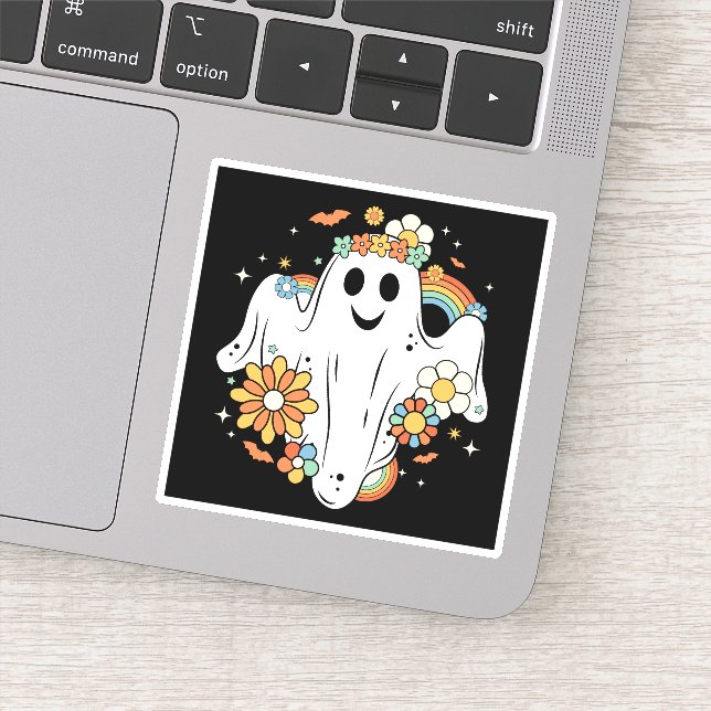Happy Ghost Retro Hippie Vibe Sticker (Detail)
