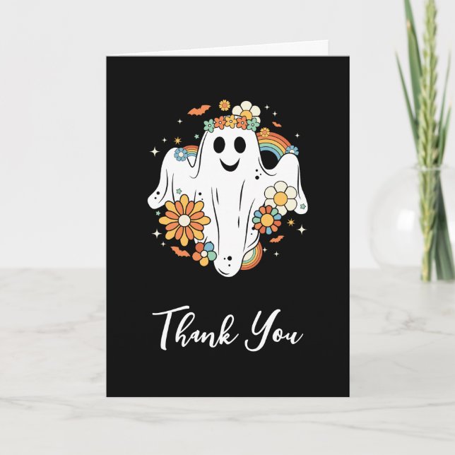 Happy Ghost Retro Hippie Vibe Thank You Card (Front)