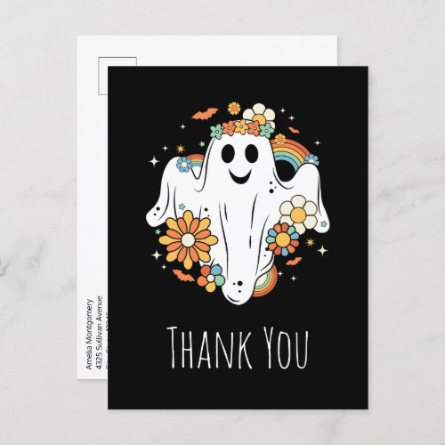 Happy Ghost Retro Hippie Vibe Thank You Postcard