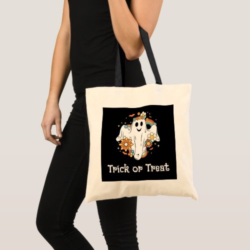 Happy Ghost Retro Hippie Vibe Tote Bag