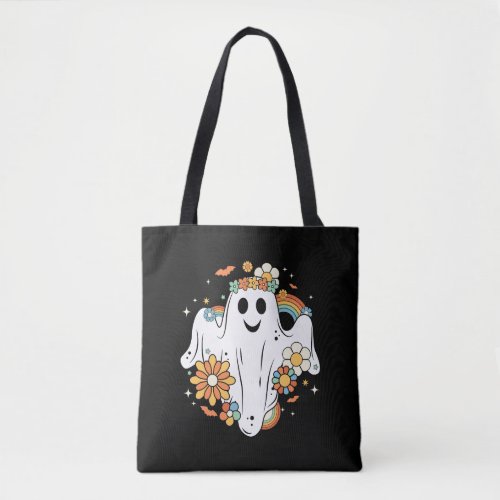 Happy Ghost Retro Hippie Vibe Tote Bag