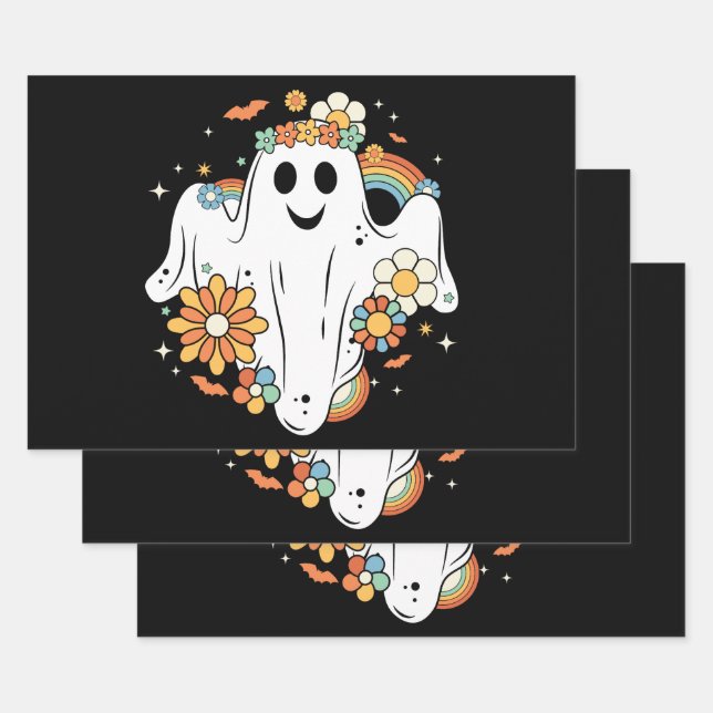 Happy Ghost Retro Hippie Vibe Wrapping Paper Sheets (Set)