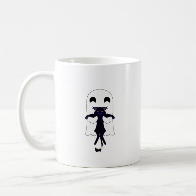 Happy Ghost & Scraggly Black Cat Mug 11 oz (Left)