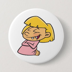 Happy Giggling Cartoon Girl Button
