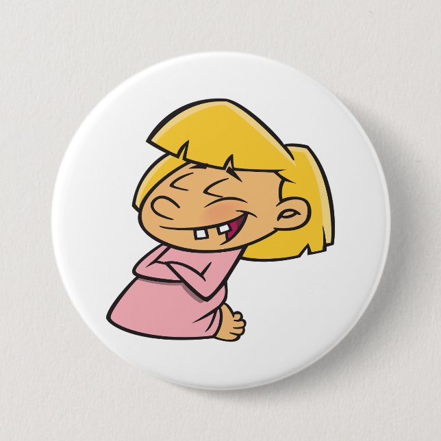 Happy Giggling Cartoon Girl Button (Front)
