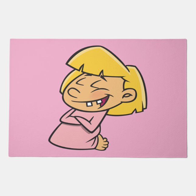 Happy Giggling Cartoon Girl Doormat (Front)