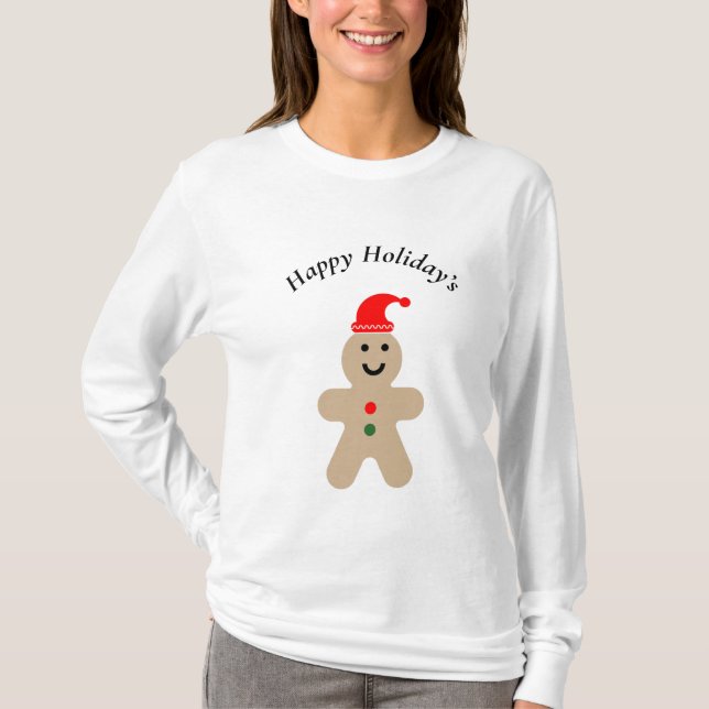 Happy Ginger Bread Man Holiday T-Shirt (Front)