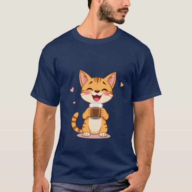 Happy Ginger Cat Coffee Love Joyful Morning ✨🐾☕ T-Shirt (Front)