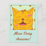 Happy Ginger Cat Doing Awesome Motivational Quote Postcard