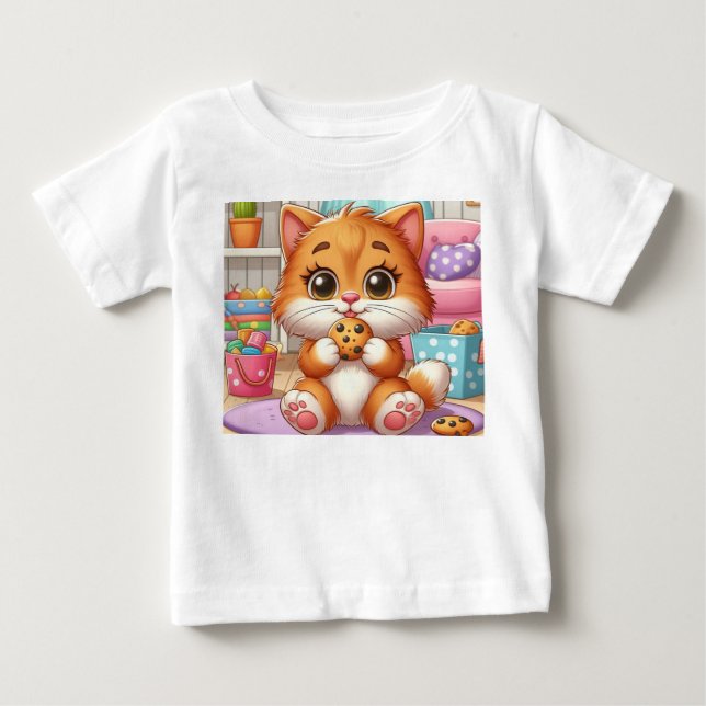 Happy Ginger Kitten With Cookie Toddler T-Shirt (Front)