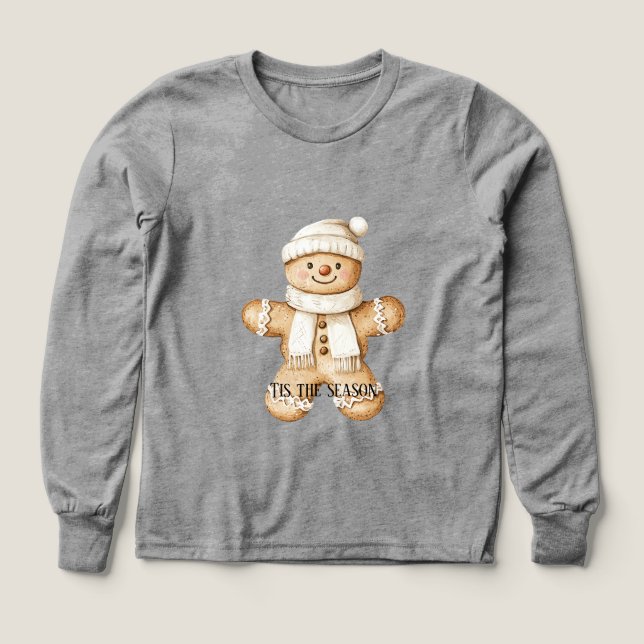 Happy Gingerbread Cookie Christmas Tri-Blend Shirts (Design Front)