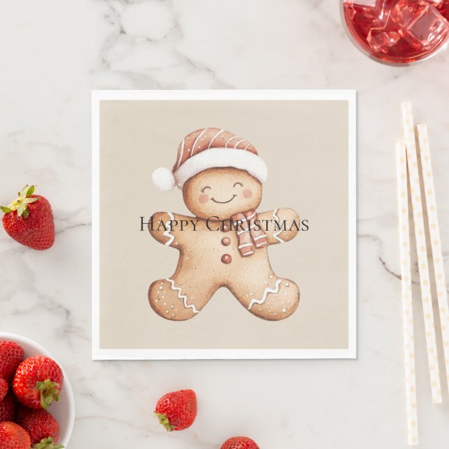 Happy Gingerbread Cookie with Santa Hat Napkins (Insitu)