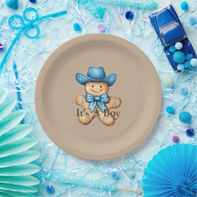 Happy Gingerbread Cowboy Baby Shower Paper Plates (Party)