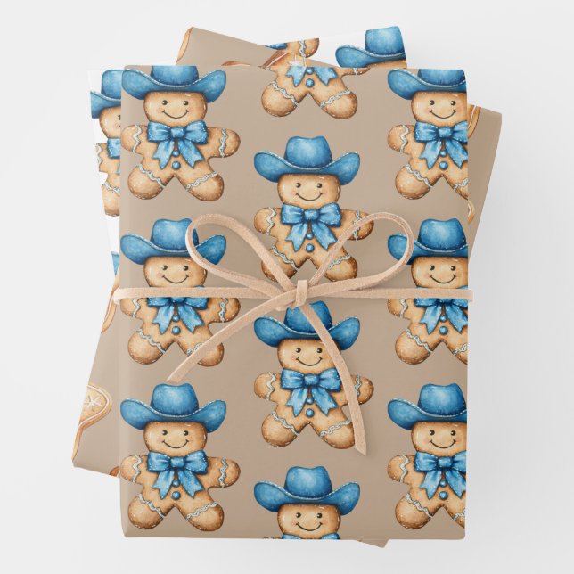Happy Gingerbread Cowboy Wrapping Paper Sheets (In situ)